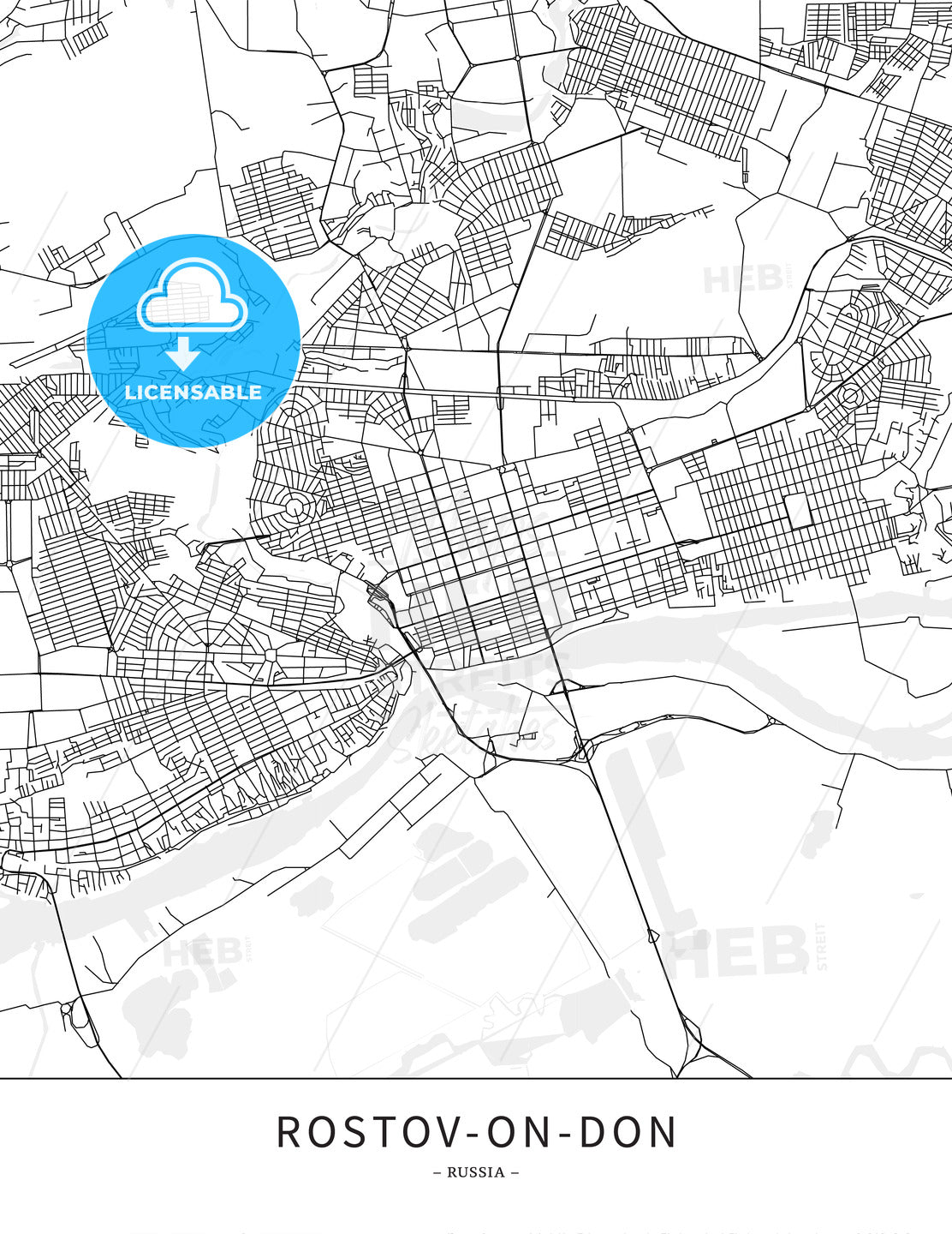 Rostov-on-Don, Russia, Map poster borderless print template - HEBSTREITS
