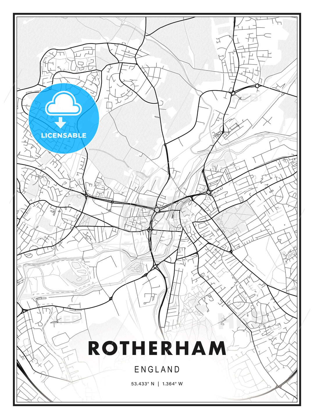 Rotherham, England, Modern Print Template in Various Formats - HEBSTREITS Sketches