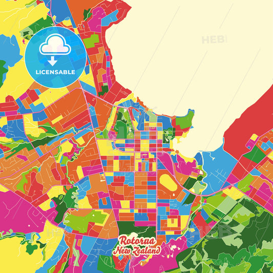 Rotorua, New Zealand Crazy Colorful Street Map Poster Template - HEBSTREITS Sketches