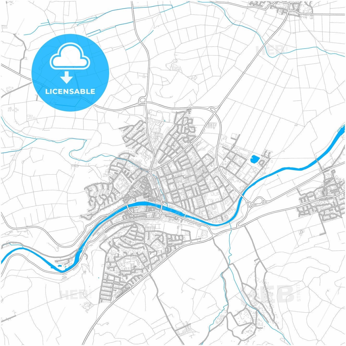 Rottenburg am Neckar, Baden-Wuerttemberg, Germany, city map with high quality roads.