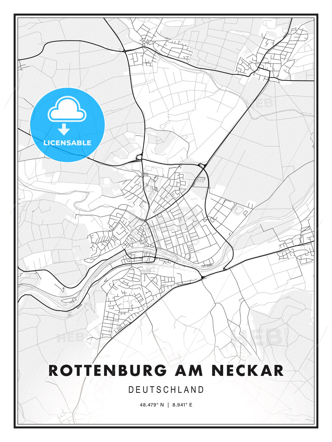 Rottenburg am Neckar, Germany, Modern Print Template in Various Formats - HEBSTREITS Sketches