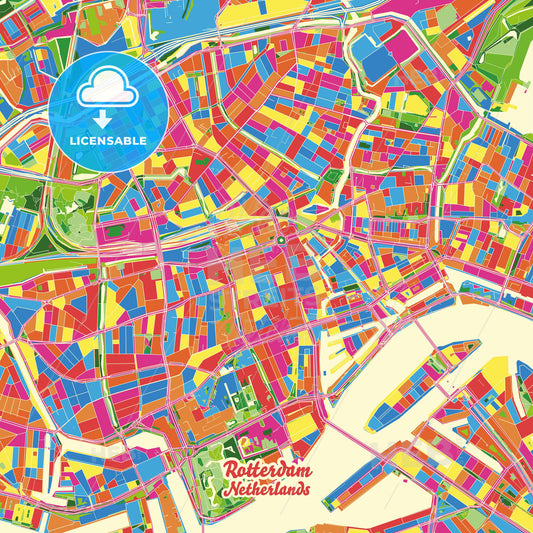 Rotterdam, Netherlands Crazy Colorful Street Map Poster Template - HEBSTREITS Sketches