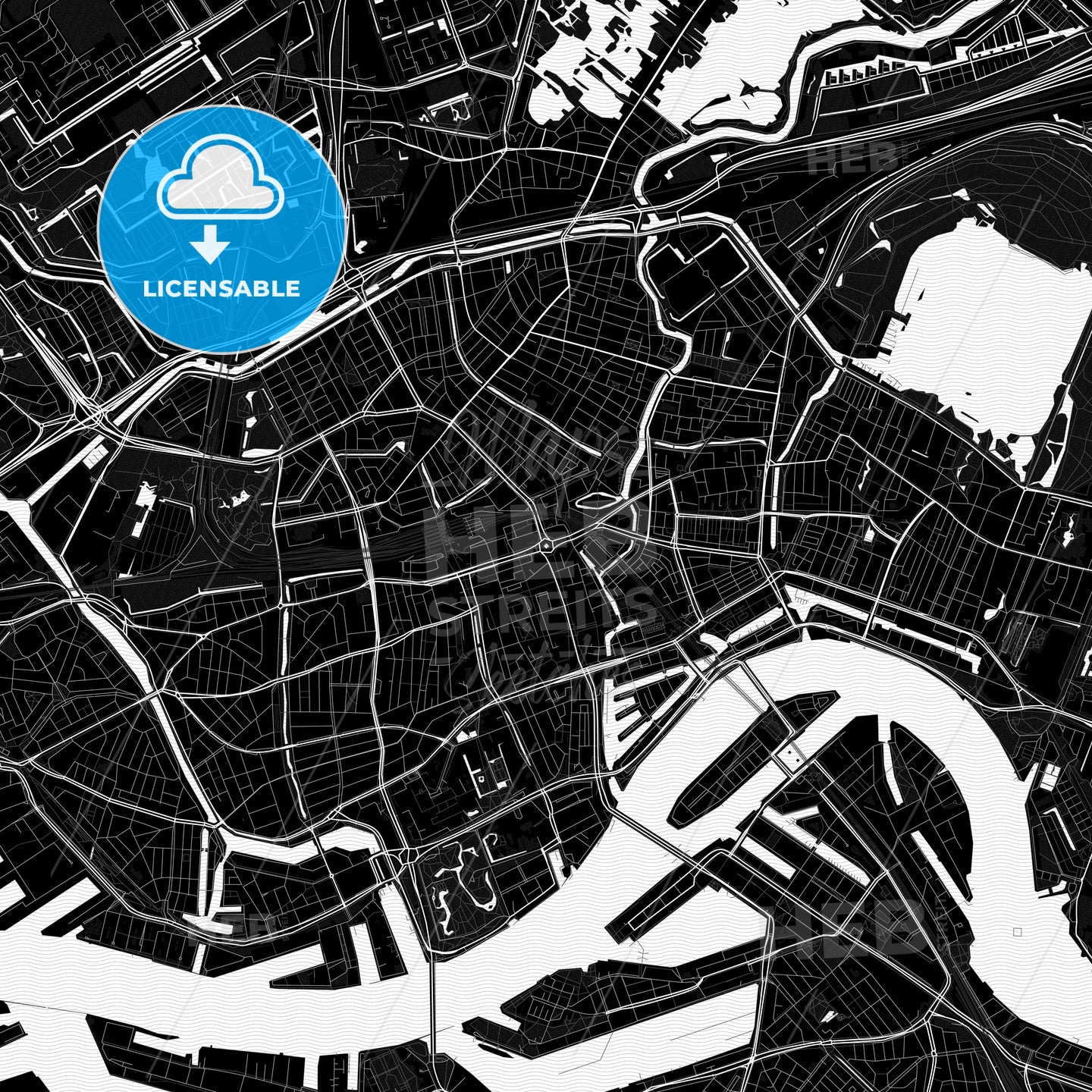 Rotterdam, Netherlands Pdf Vector Map Black And White – HEBSTREITS
