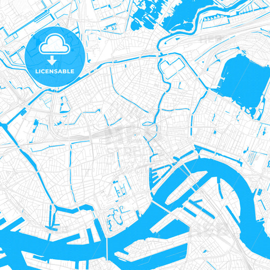 Rotterdam, Netherlands PDF vector map with water in focus