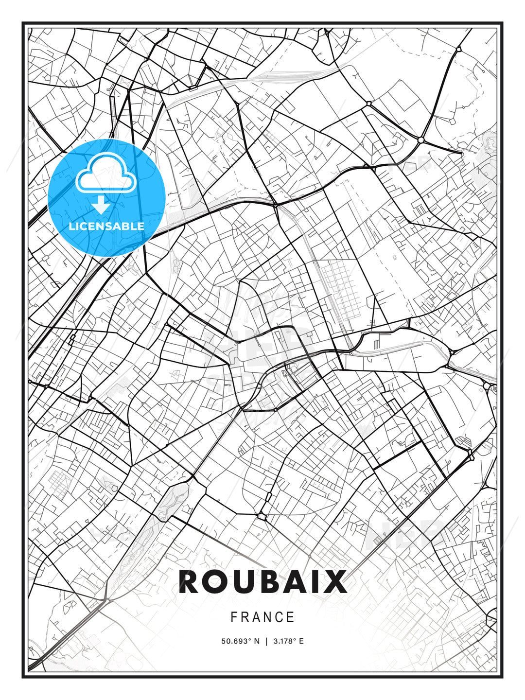 Roubaix, France, Modern Print Template in Various Formats - HEBSTREITS Sketches