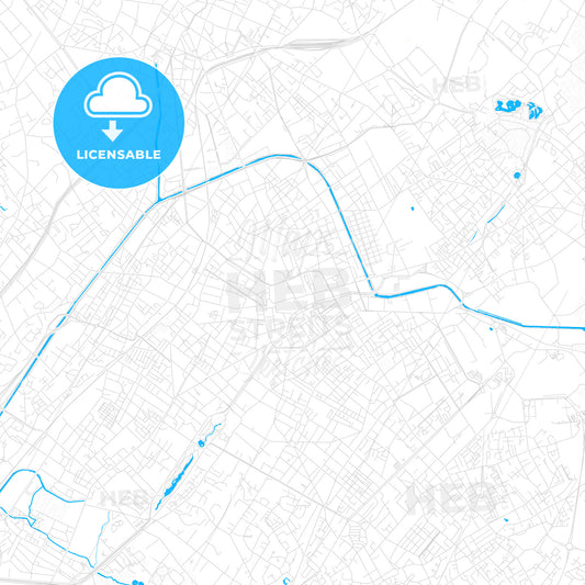 Roubaix, France PDF vector map with water in focus