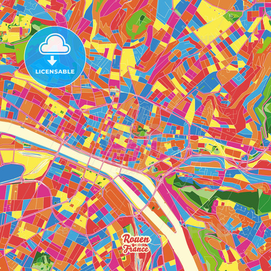 Rouen, France Crazy Colorful Street Map Poster Template - HEBSTREITS Sketches