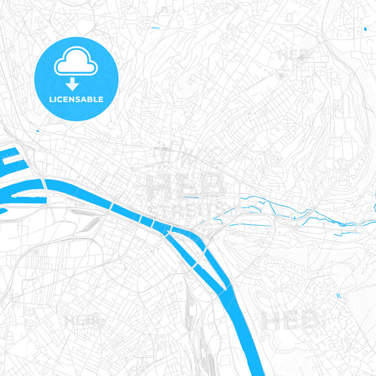 Rouen, France PDF vector map with water in focus