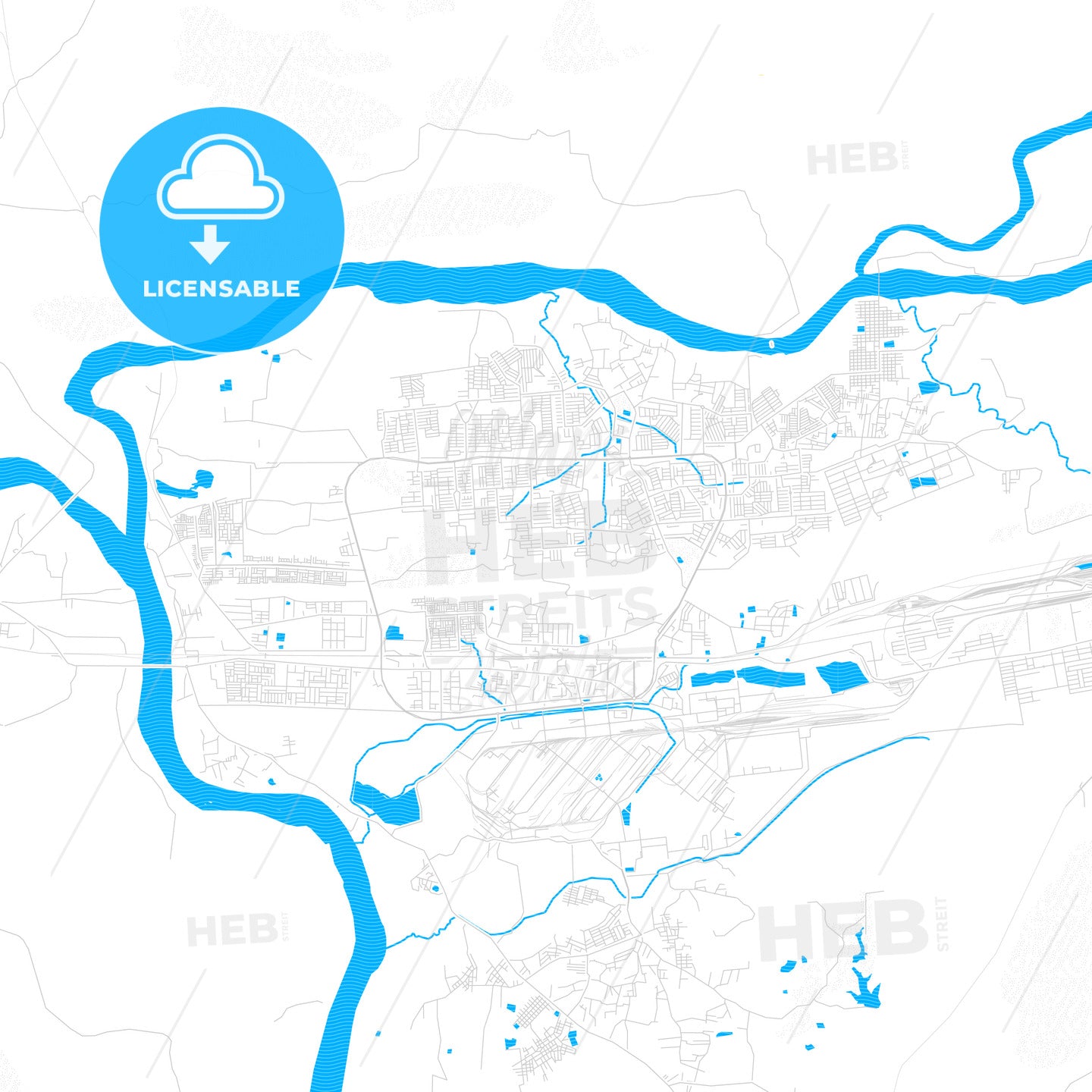 Rourkela, India PDF vector map with water in focus