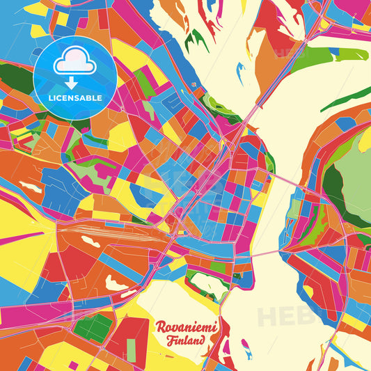 Rovaniemi, Finland Crazy Colorful Street Map Poster Template - HEBSTREITS Sketches