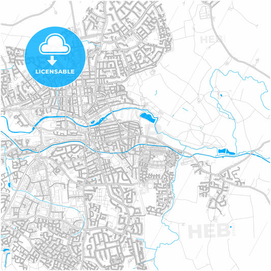 Royal Leamington Spa, West Midlands, England, city map with high quality roads.