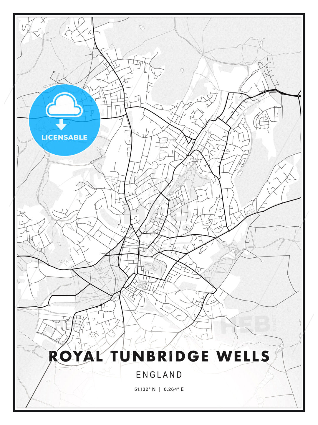 Royal Tunbridge Wells, England, Modern Print Template in Various Formats - HEBSTREITS Sketches