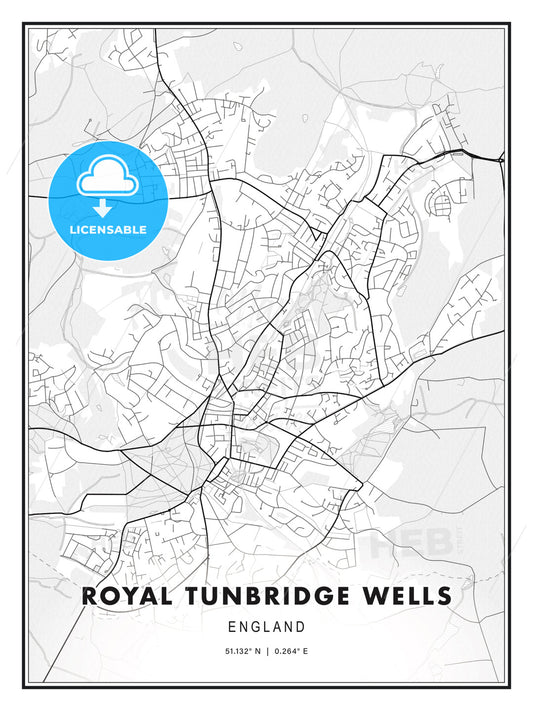 Royal Tunbridge Wells, England, Modern Print Template in Various Formats - HEBSTREITS Sketches