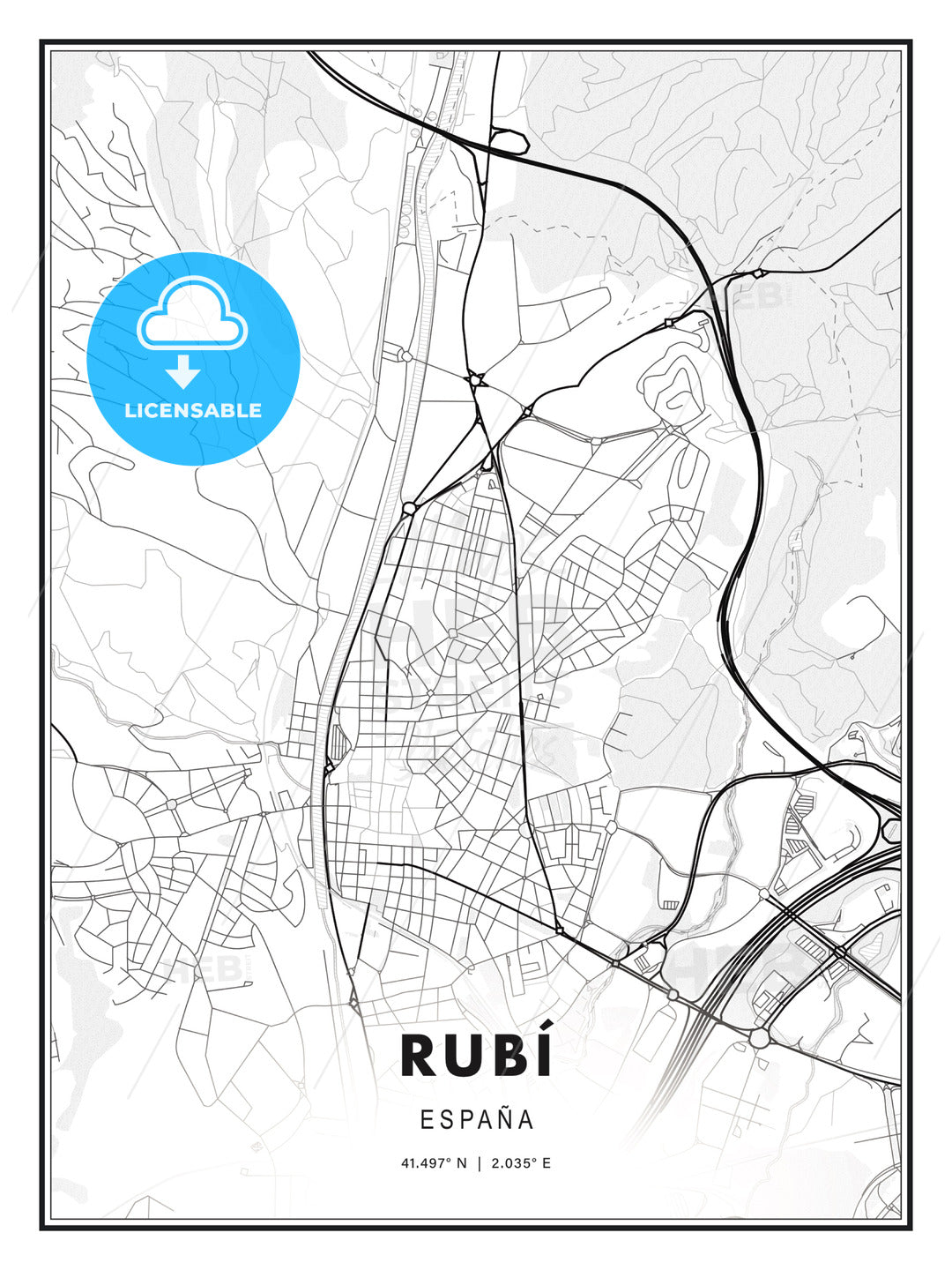 Rubí, Spain, Modern Print Template in Various Formats - HEBSTREITS Sketches