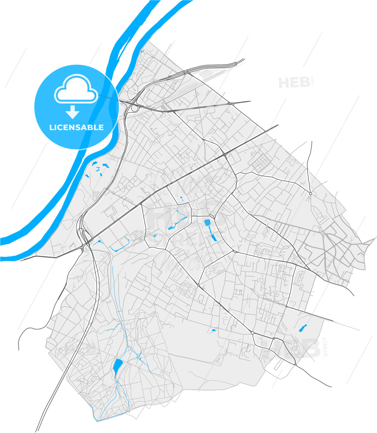 Rueil-Malmaison, Hauts-de-Seine, France, high quality vector map