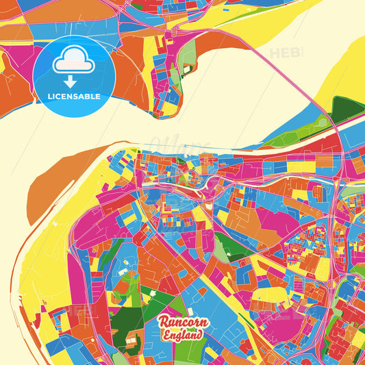 Runcorn, England Crazy Colorful Street Map Poster Template - HEBSTREITS Sketches