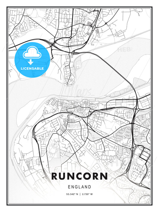 Runcorn, England, Modern Print Template in Various Formats - HEBSTREITS Sketches