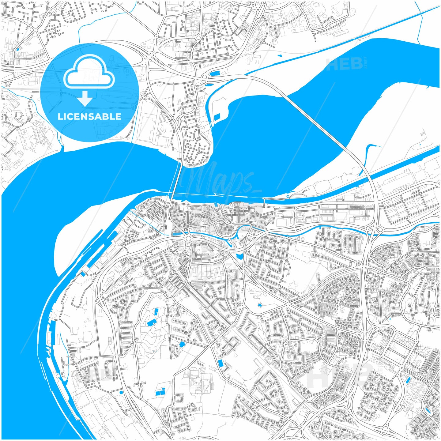 Runcorn, North West England, England, city map with high quality roads.