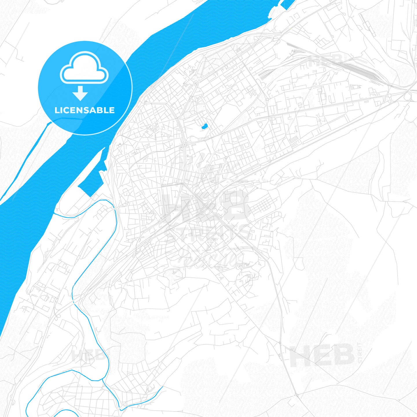 Ruse, Bulgaria PDF vector map with water in focus