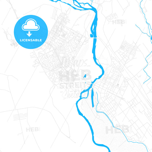 Rustavi, Georgia PDF vector map with water in focus