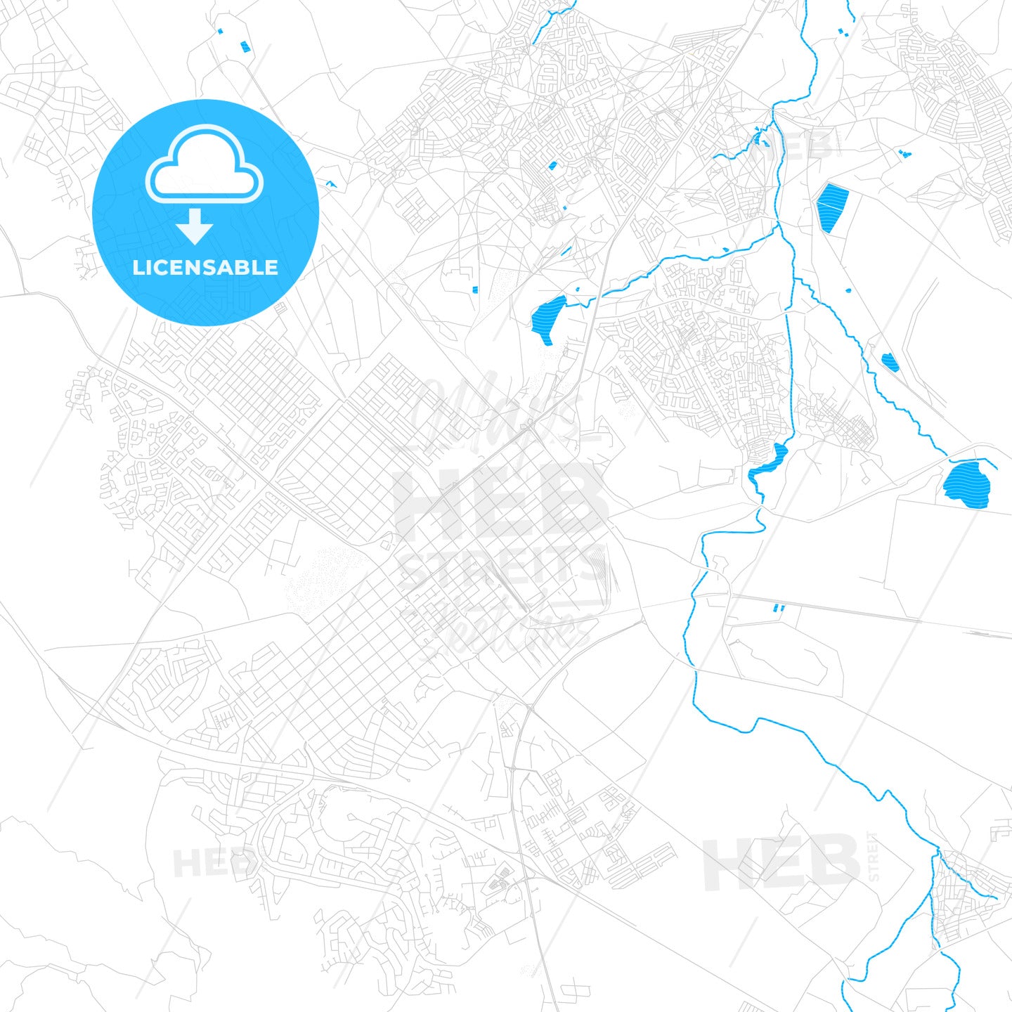 Rustenburg, South Africa PDF vector map with water in focus