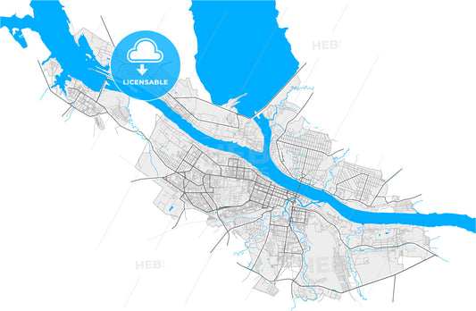 Rybinsk, Yaroslavl Oblast, Russia, high quality vector map