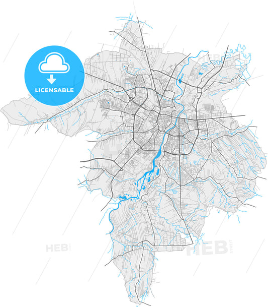 Rzeszów, Podkarpackie, Poland, high quality vector map