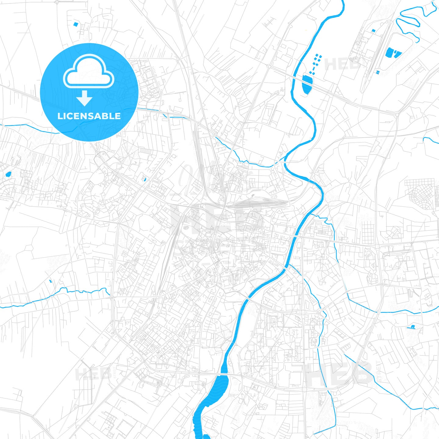 Rzeszów, Poland PDF vector map with water in focus