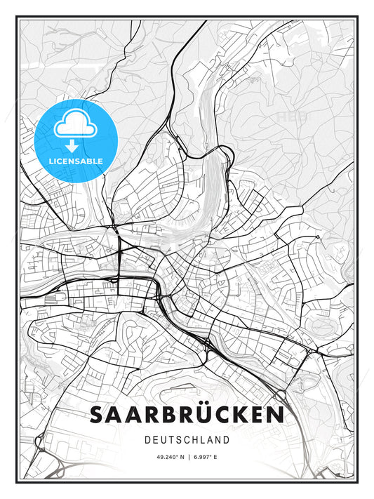 SAARBRÜCKEN / Saarbrucken, Germany, Modern Print Template in Various Formats - HEBSTREITS Sketches