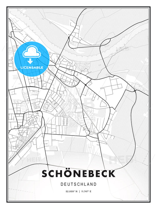 SCHÖNEBECK / Schonebeck, Germany, Modern Print Template in Various Formats - HEBSTREITS Sketches