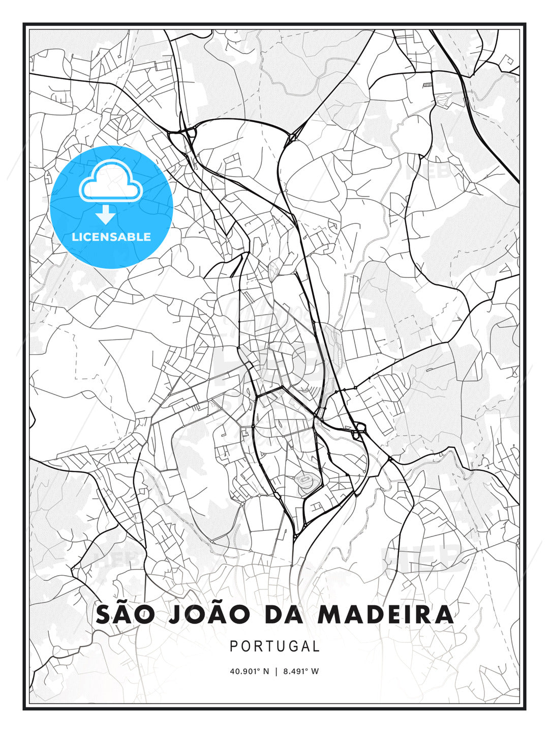 São João da Madeira, Portugal, Modern Print Template in Various Formats - HEBSTREITS Sketches