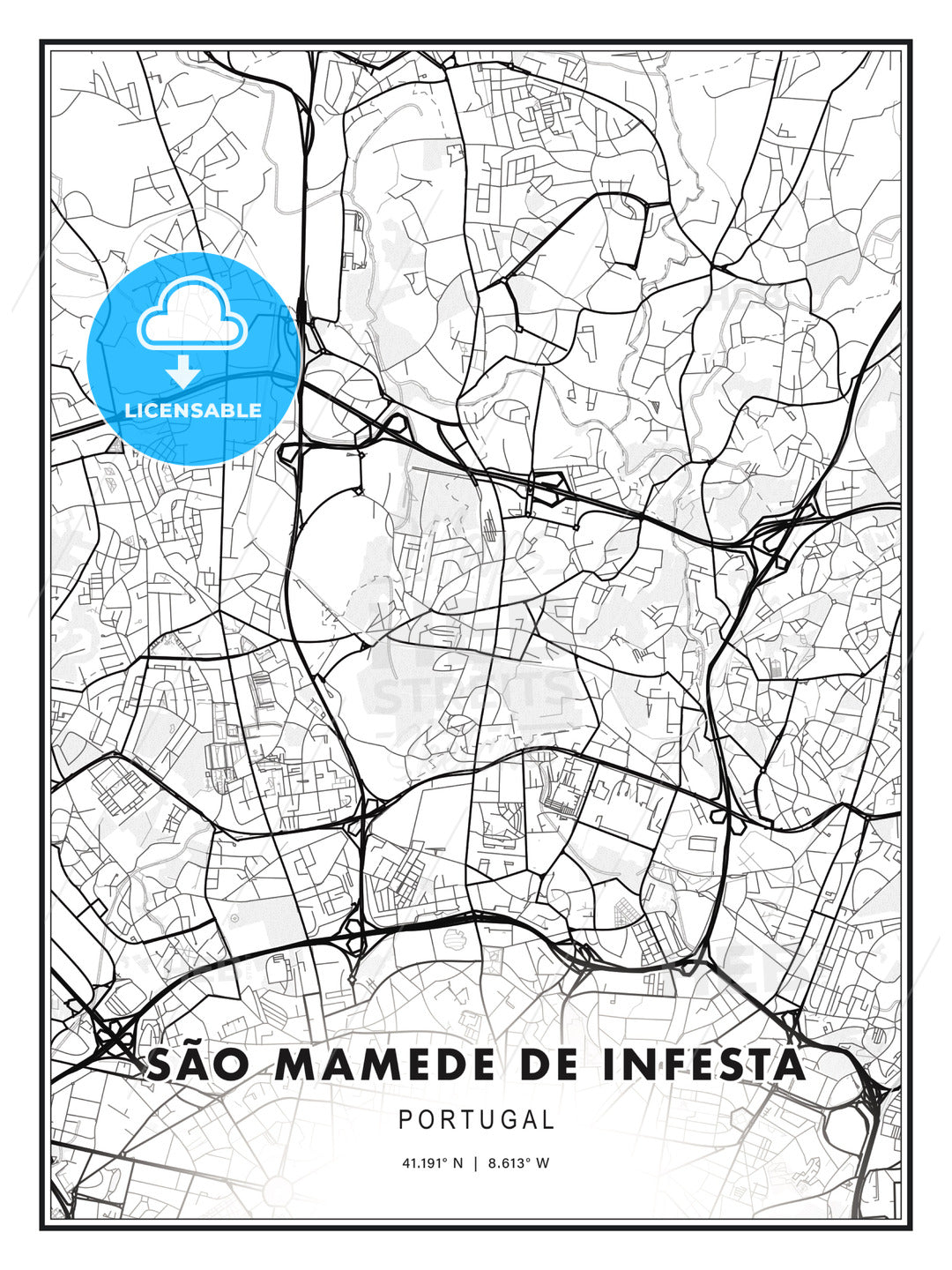 São Mamede de Infesta, Portugal, Modern Print Template in Various Formats - HEBSTREITS Sketches