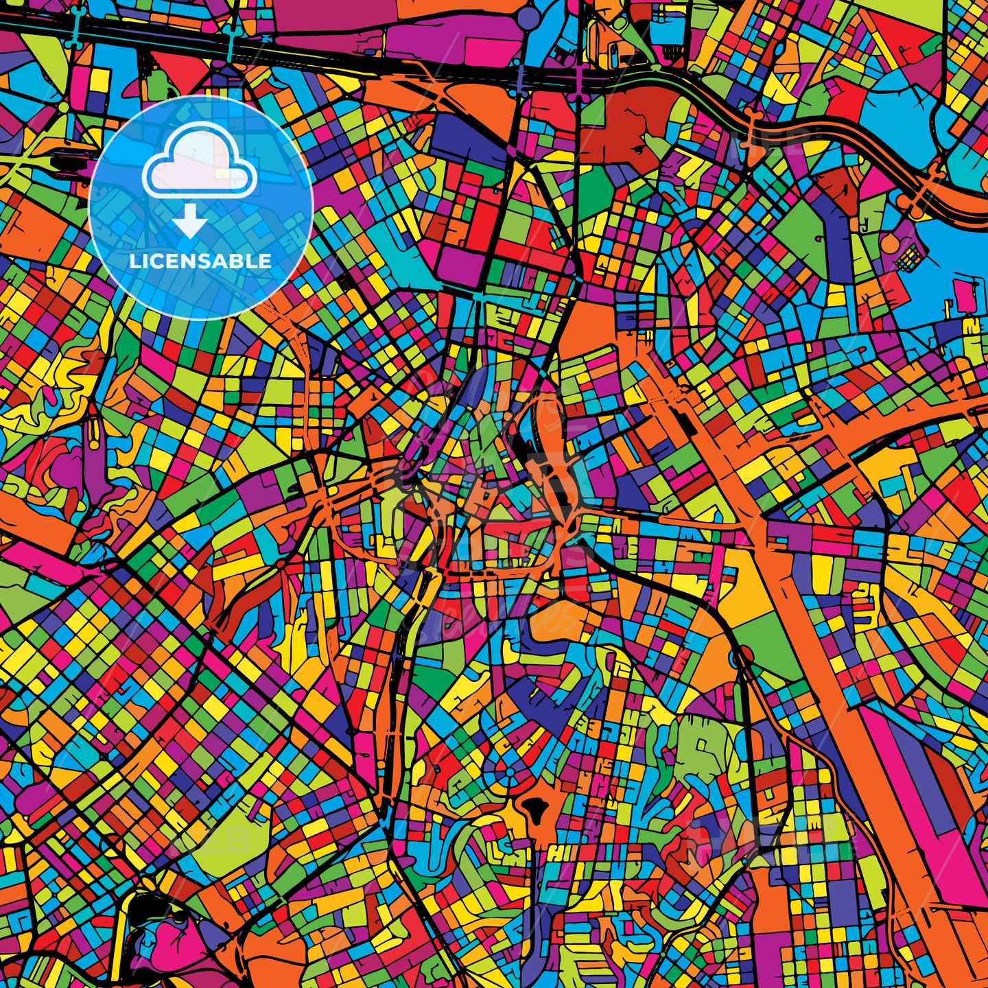 São Paulo Colorful Map on Black