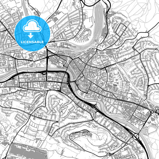 Saarbrücken, Germany, vector map with buildings