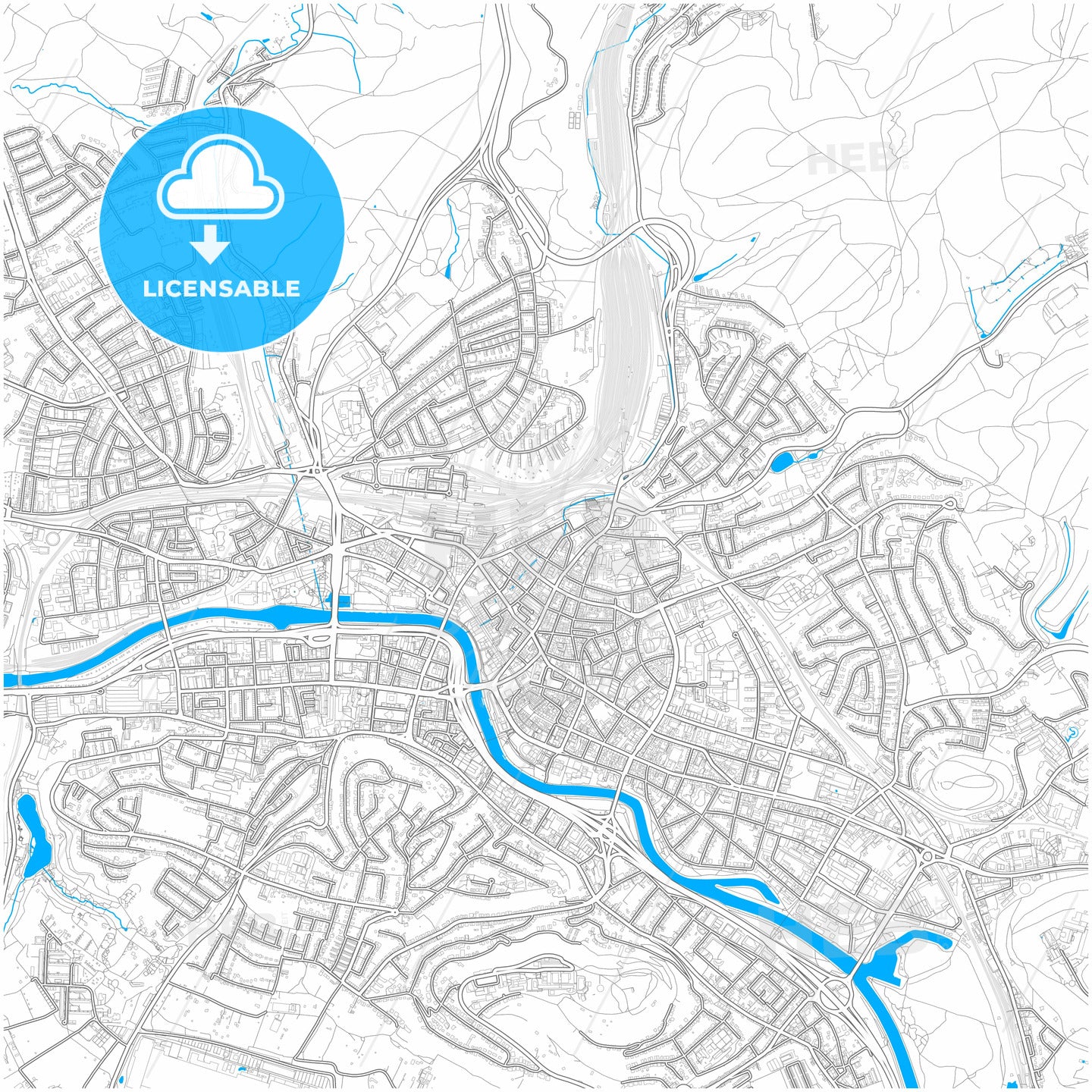 Saarbrucken, Saarland, Germany, city map with high quality roads.