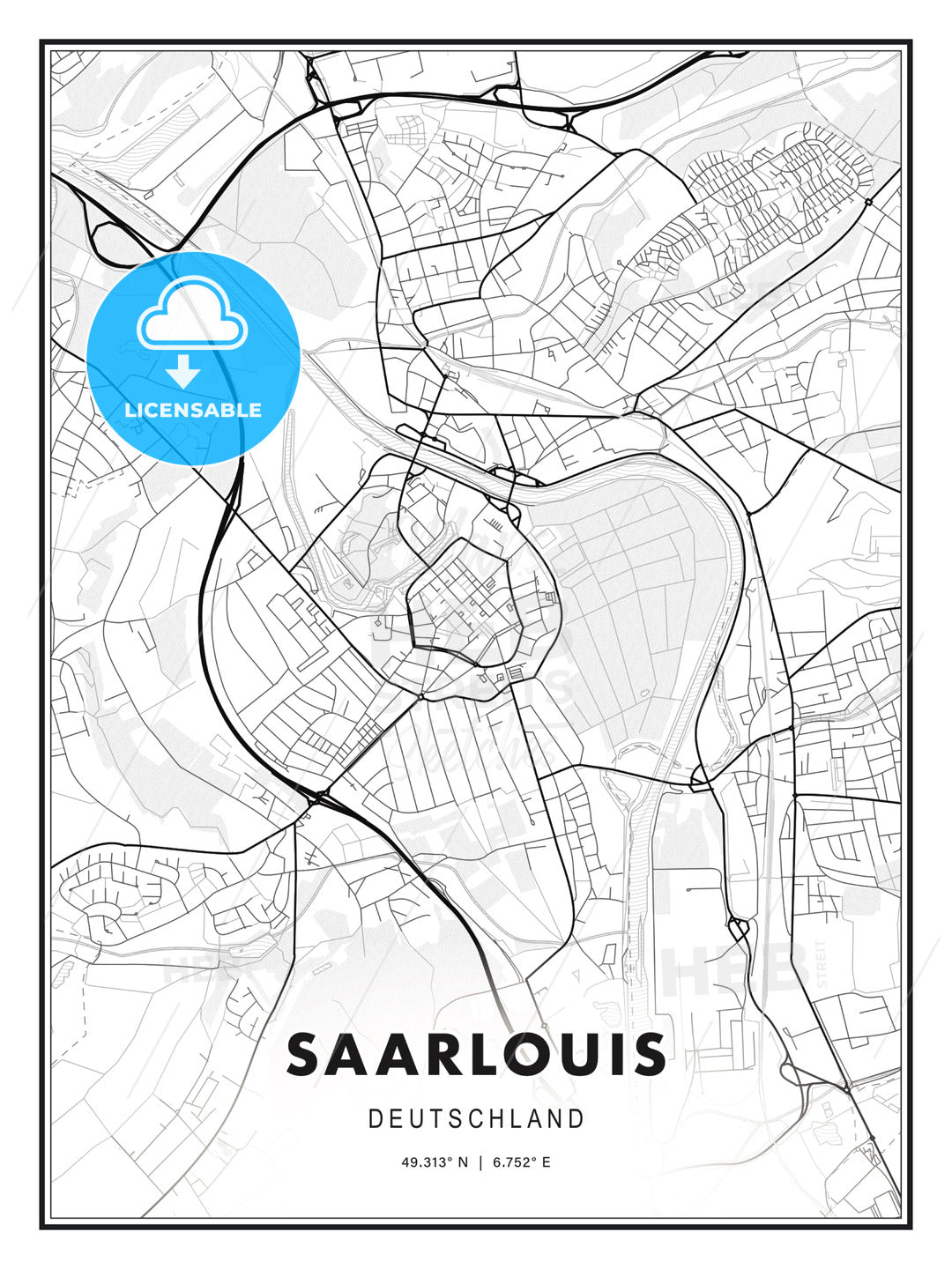Saarlouis, Germany, Modern Print Template in Various Formats - HEBSTREITS Sketches