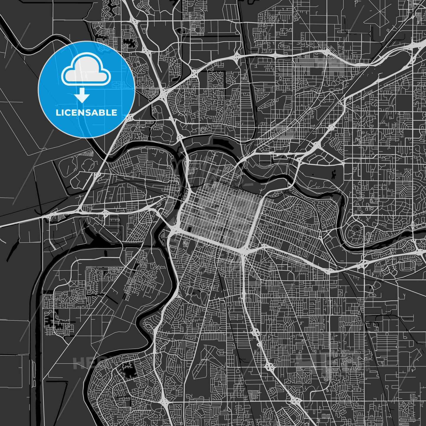 Sacramento, California - Area Map - Dark