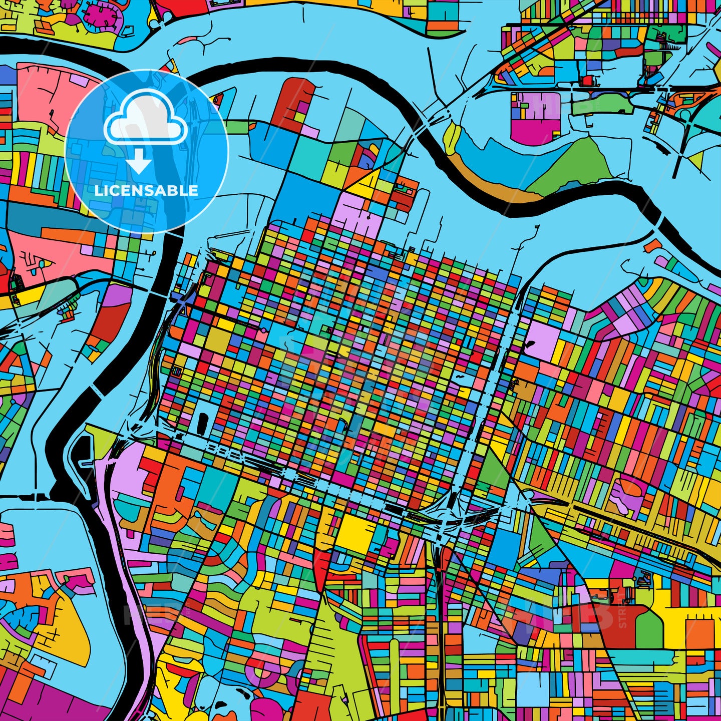 Sacramento, California, Colorful Vector Map on Black