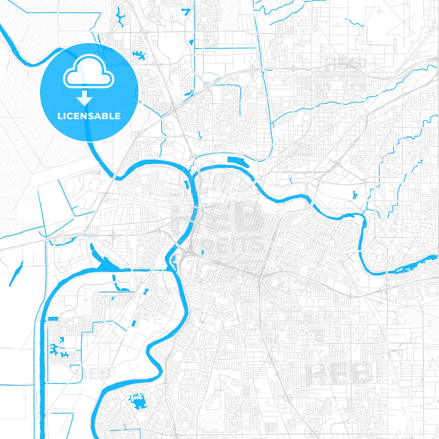 Sacramento, California, United States, PDF vector map with water in focus