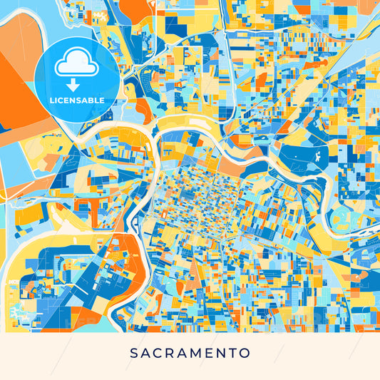 Sacramento colorful map poster template