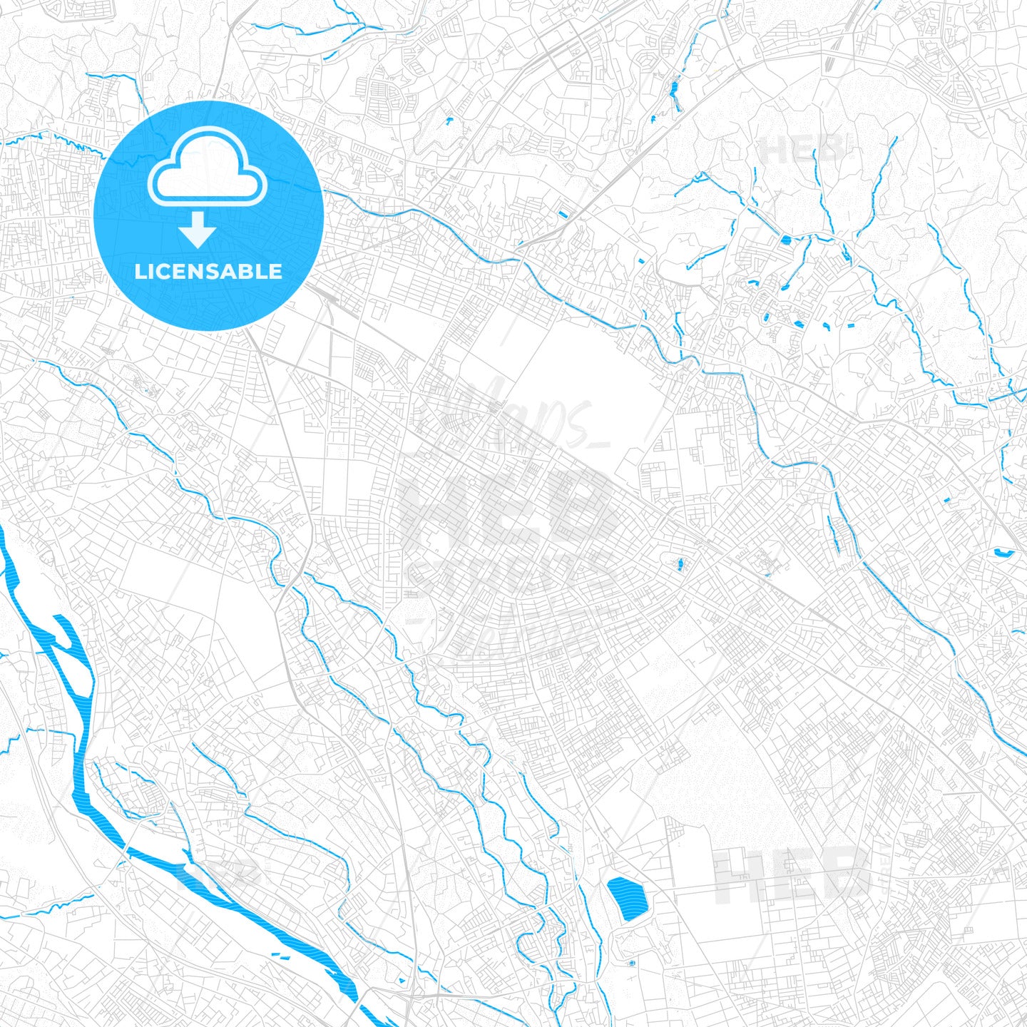 Sagamihara, Japan PDF vector map with water in focus