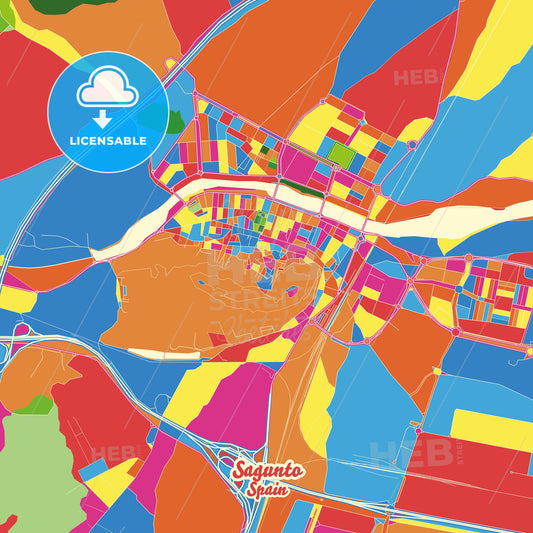 Sagunto, Spain Crazy Colorful Street Map Poster Template - HEBSTREITS Sketches