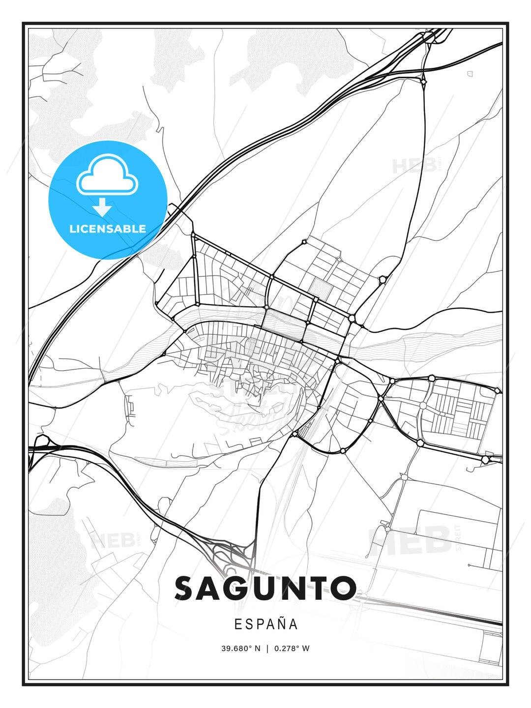 Sagunto, Spain, Modern Print Template in Various Formats - HEBSTREITS Sketches
