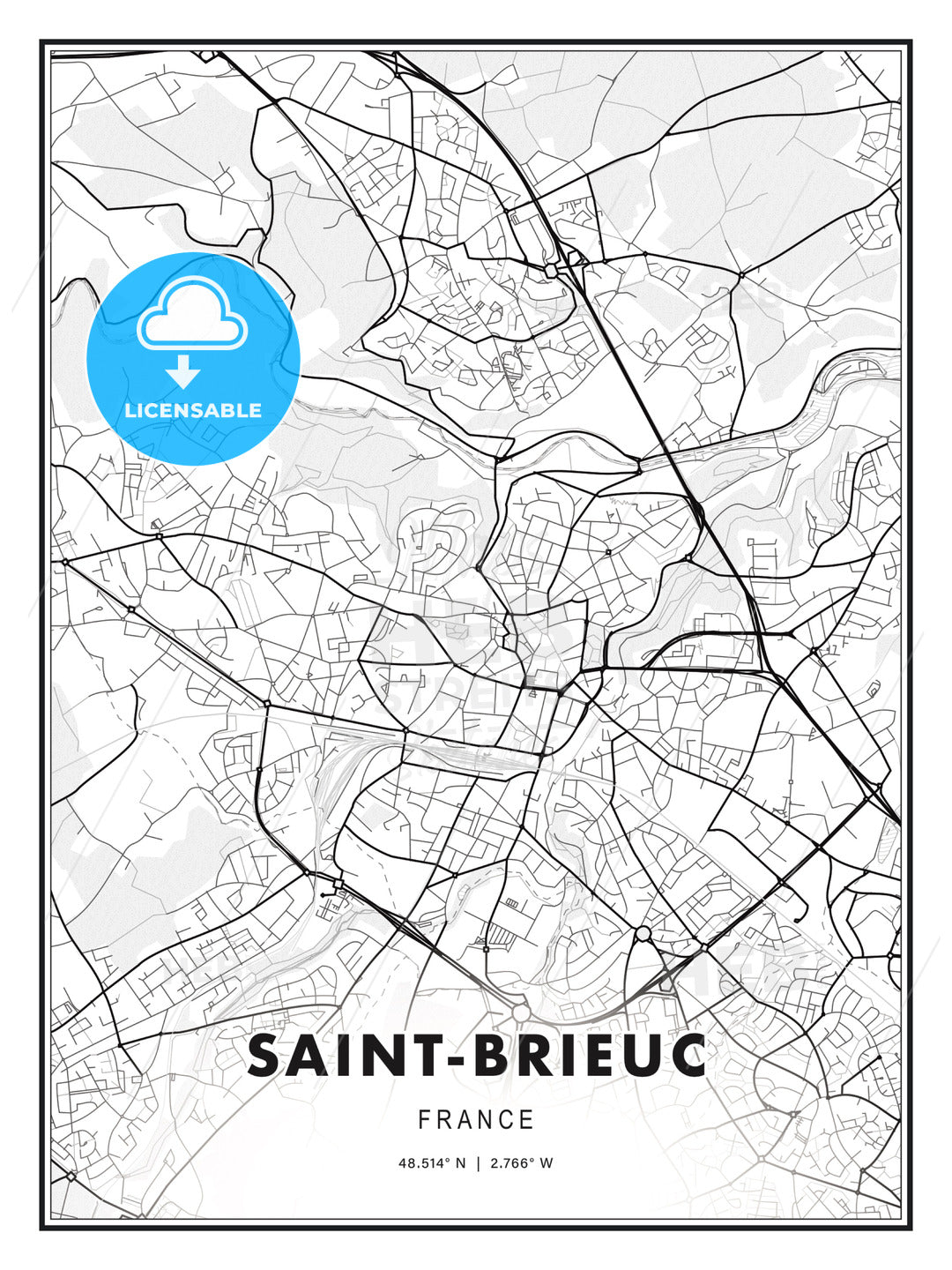 Saint-Brieuc, France, Modern Print Template in Various Formats - HEBSTREITS Sketches