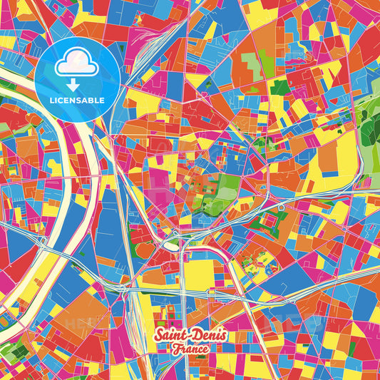 Saint-Denis, France Crazy Colorful Street Map Poster Template - HEBSTREITS Sketches