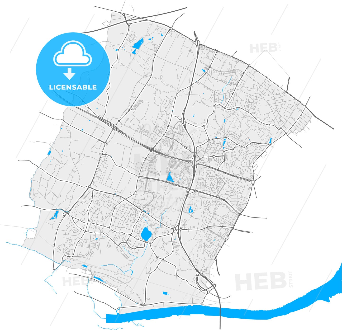 Saint-Herblain, Loire-Atlantique, France, high quality vector map