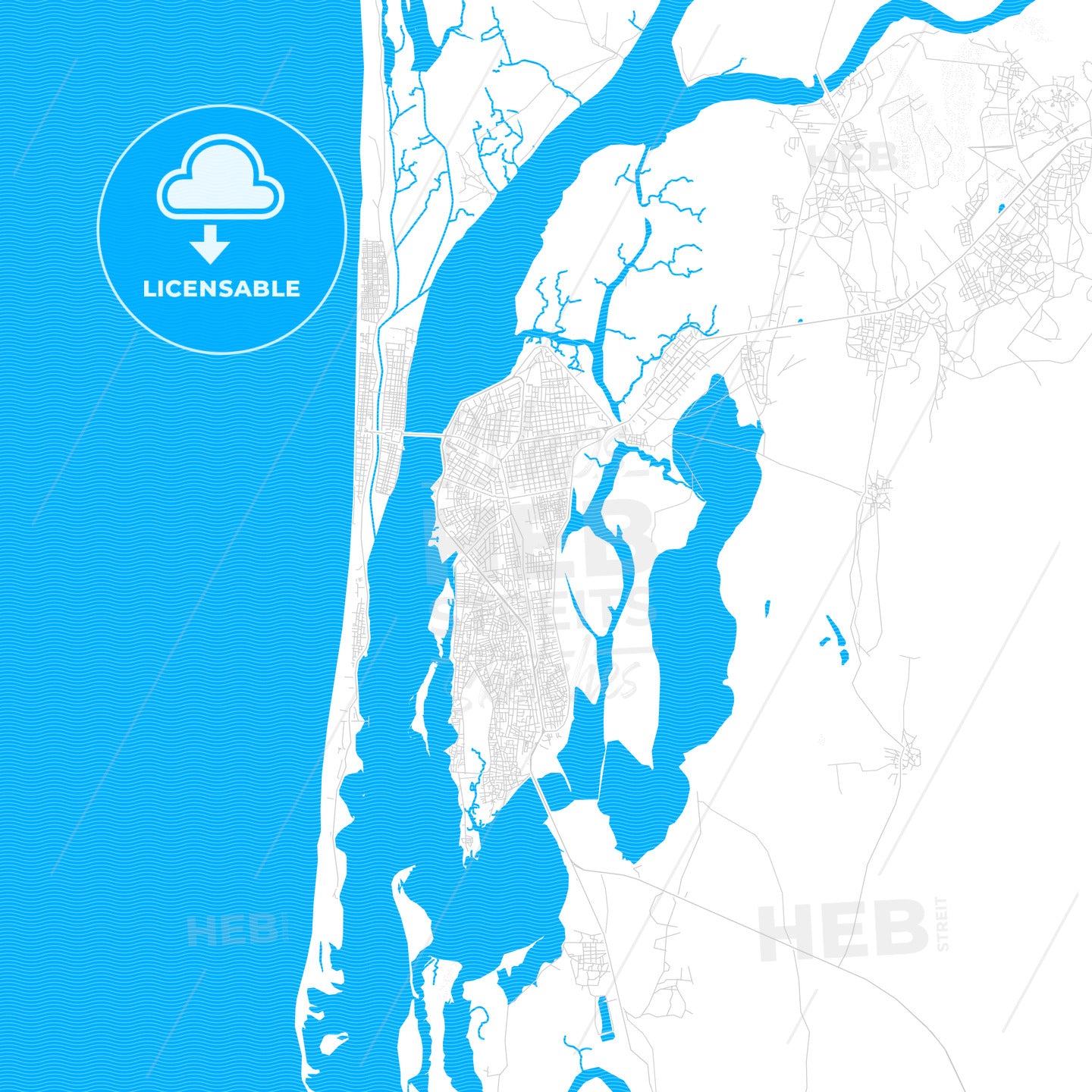 Saint-Louis, Senegal PDF vector map with water in focus