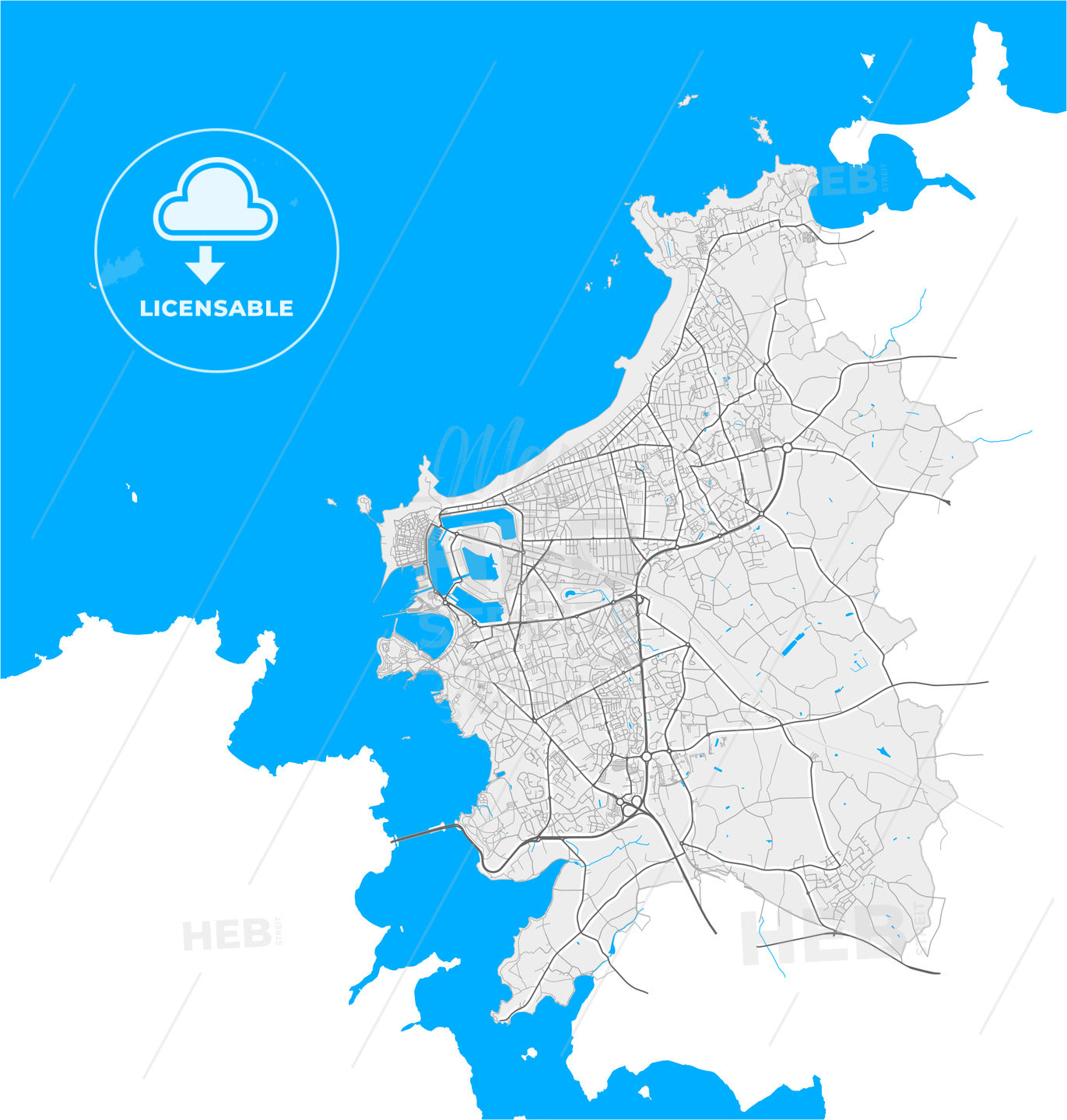 Saint-Malo, Ille-et-Vilaine, France, high quality vector map