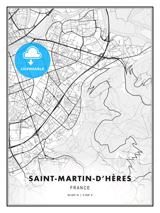 Saint-Martin-d Hères, France, Modern Print Template in Various Formats - HEBSTREITS Sketches