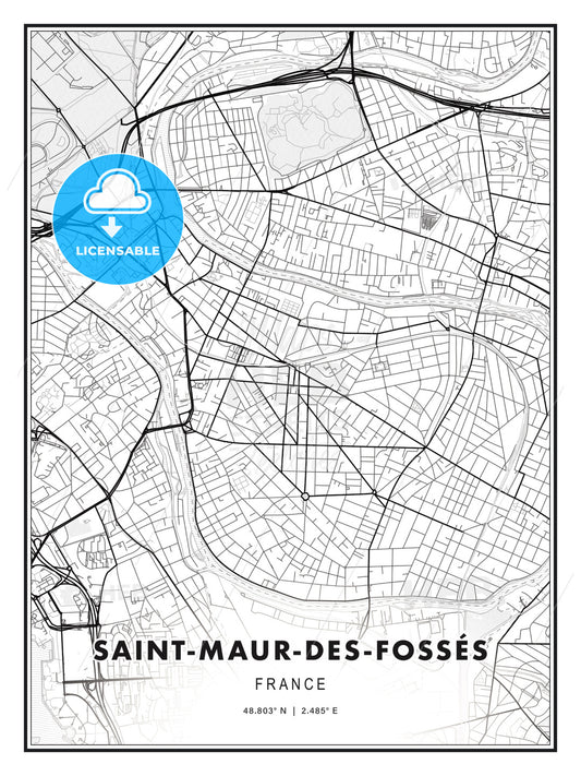 Saint-Maur-des-Fossés, France, Modern Print Template in Various Formats - HEBSTREITS Sketches